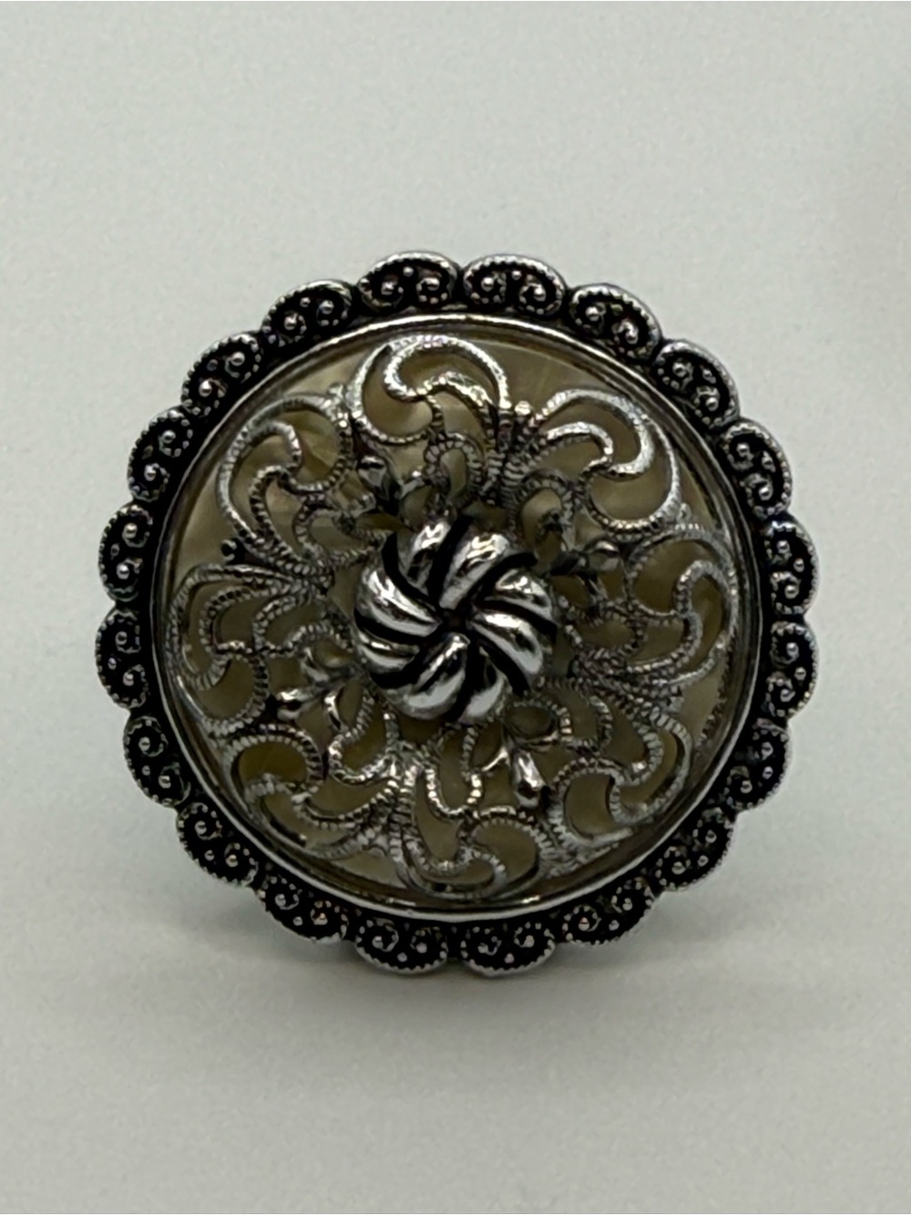 Vintage W Germany Silver Tone Ornate Floral Scarf Clip Mid Century
